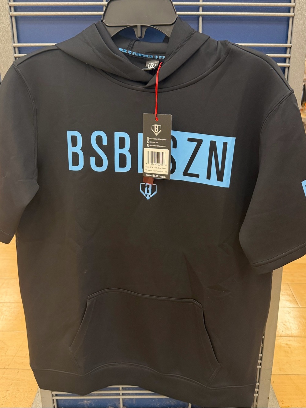 Authentic Baseball Lifestyle 101 Short-Sleeve Hoodie with Blue 'BSB SZN'